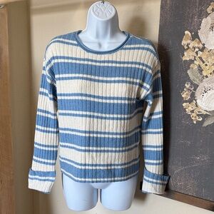 Blue and White Striped Men's Sweater